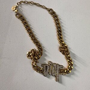 Gold Chain Necklace with Rhinestone Pendant